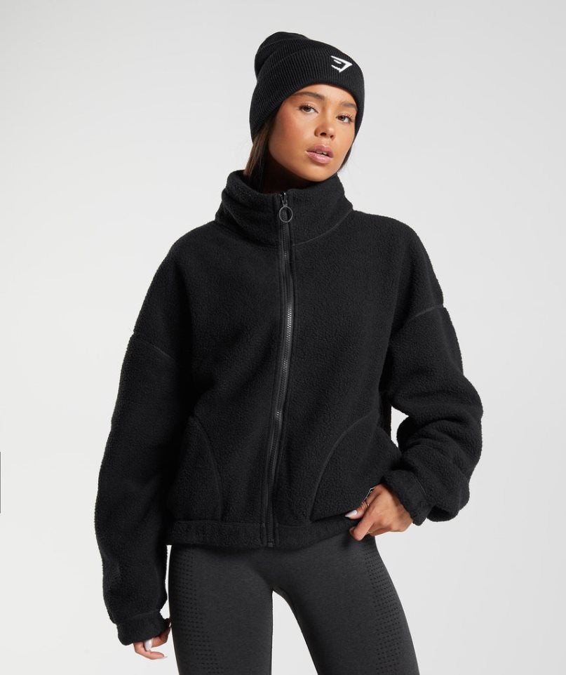 Women\'s Gymshark Sherpa Jackets Black | CA 13D0N6